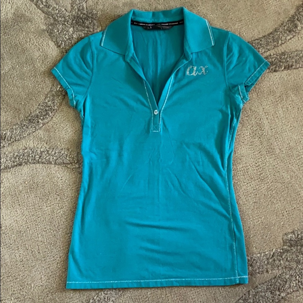 A/X Armani Exchange teal w/ silver collared top, S